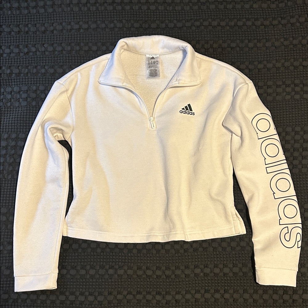 Adidas white Quarter-Zip Cropped Sweatshirt